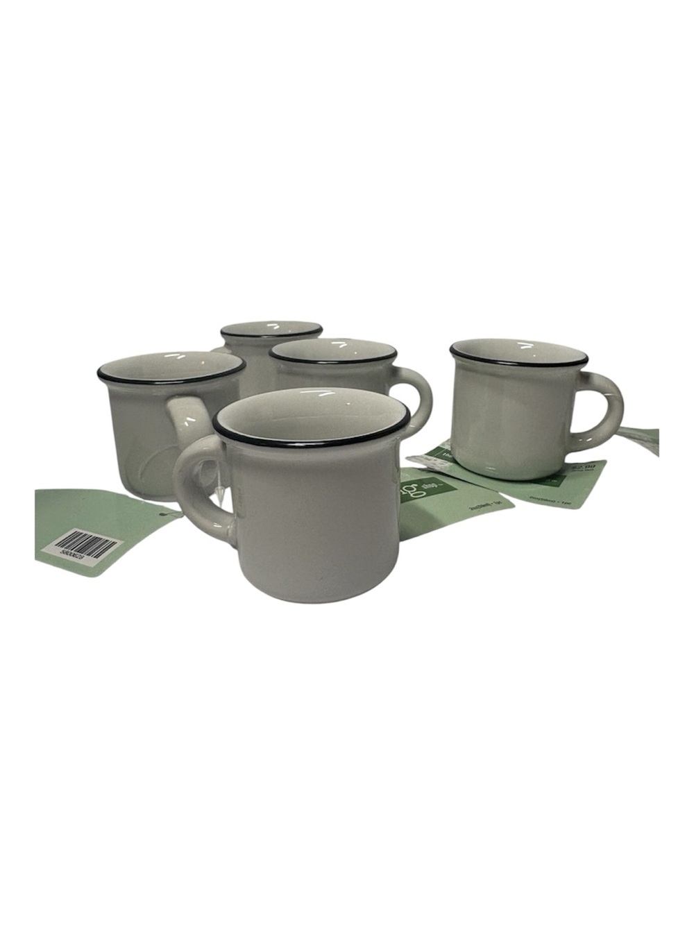 White Ceramic Mini Mugs with Black Rim - Set of 5